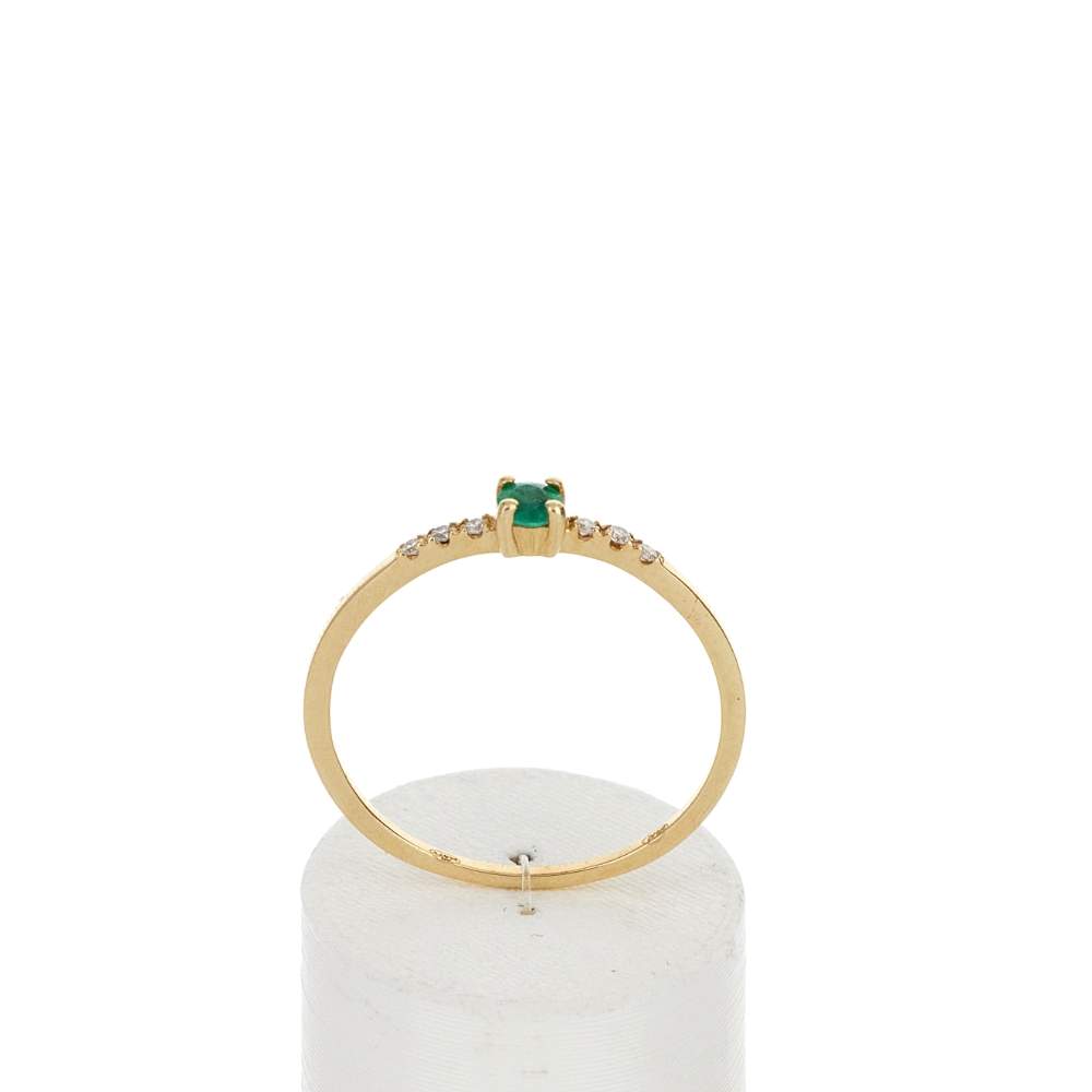 Bague or 375 jaune émeraude et diamants - vue 1