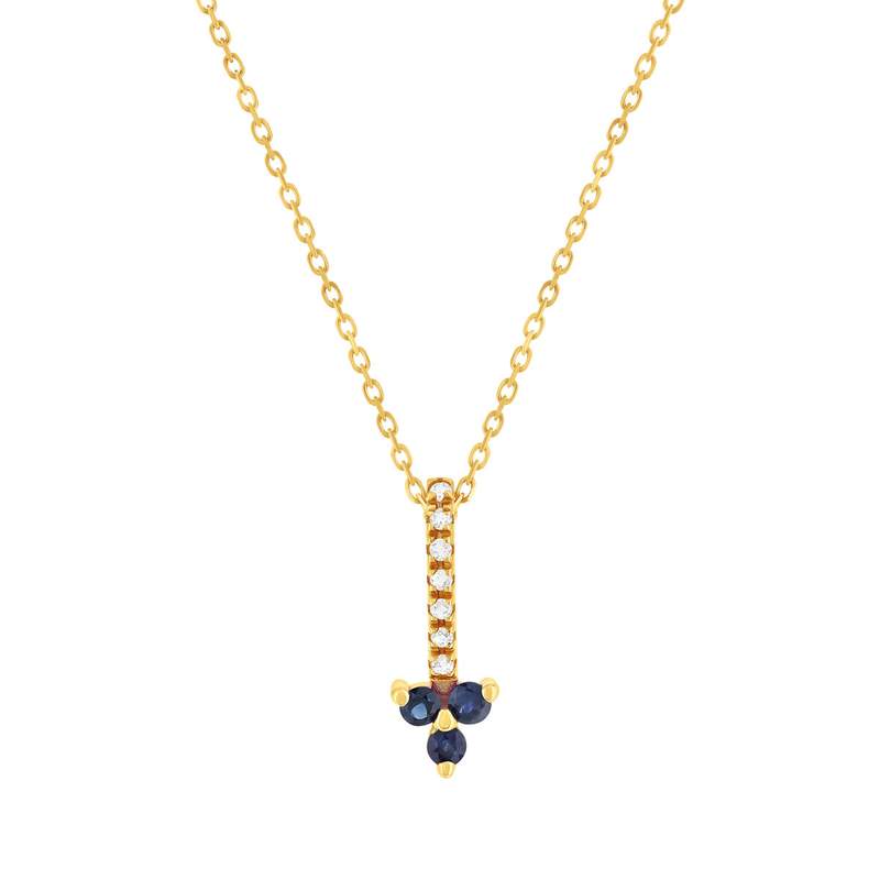 Collier or 375 jaune fleur saphirs et diamants 45cm - vue 1