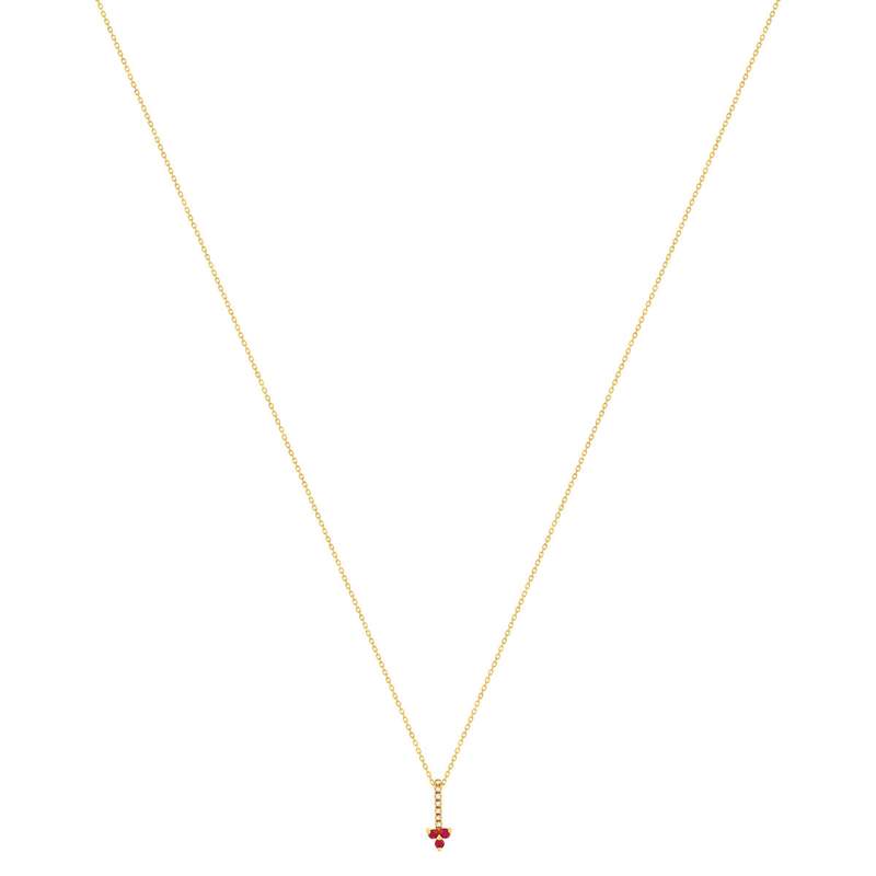 Collier or 375 jaune fleur rubis et diamants 45 cm - vue 2