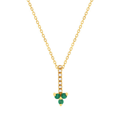 Collier or 375 jaune fleur émeraudes et diamants 45 cm - vue 1