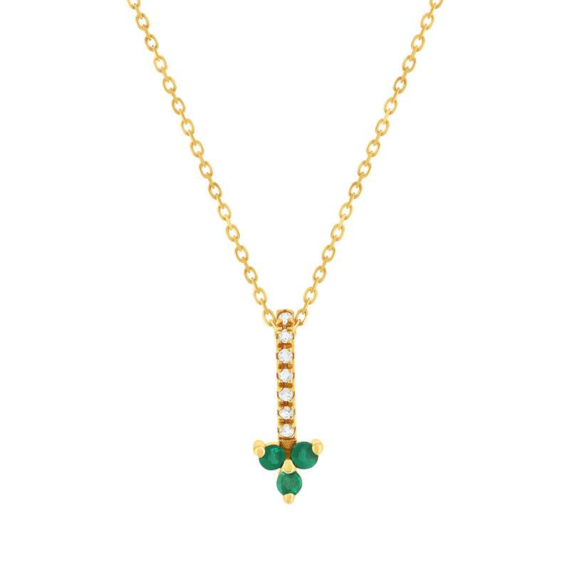 Collier or 375 jaune fleur émeraudes et diamants 45 cm - vue 1