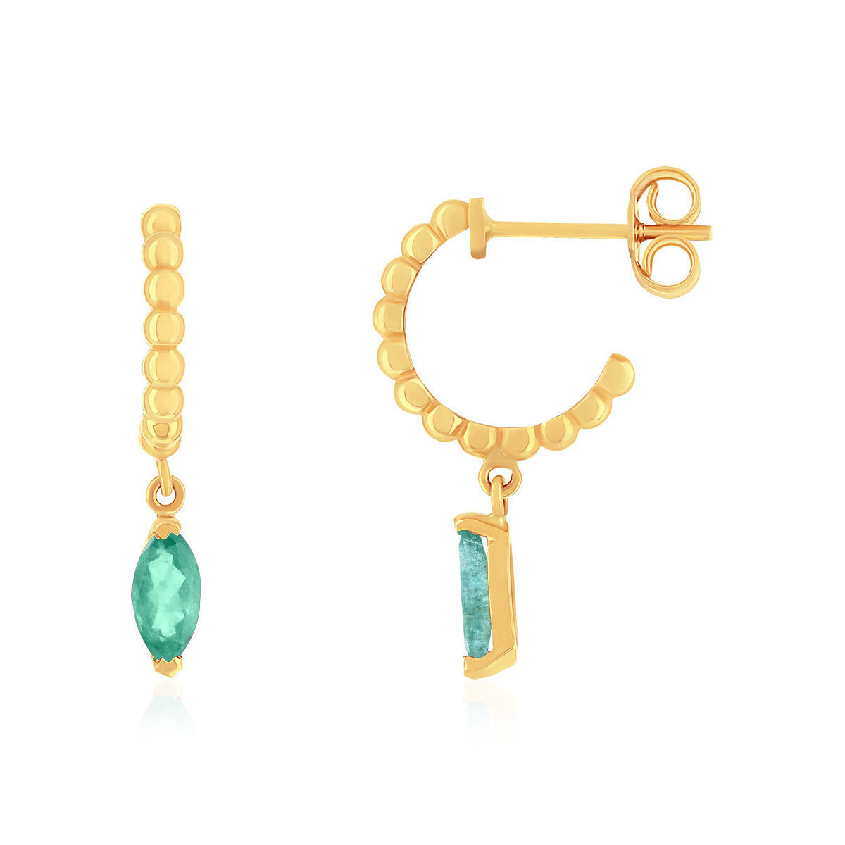 Boucles d'oreilles or 375 jaune émeraudes