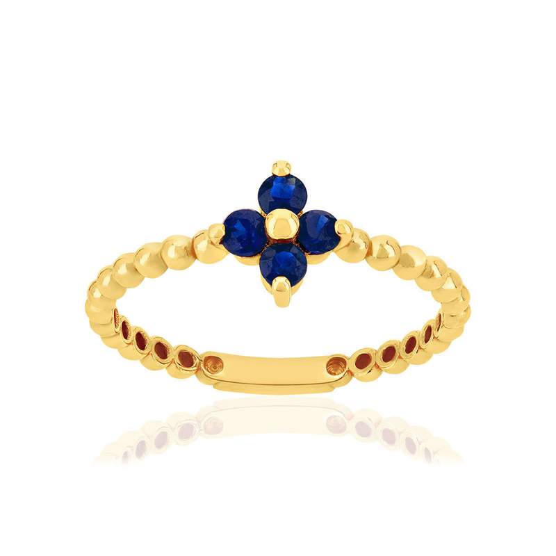 Bague or 375 jaune fleur saphirs - vue 1