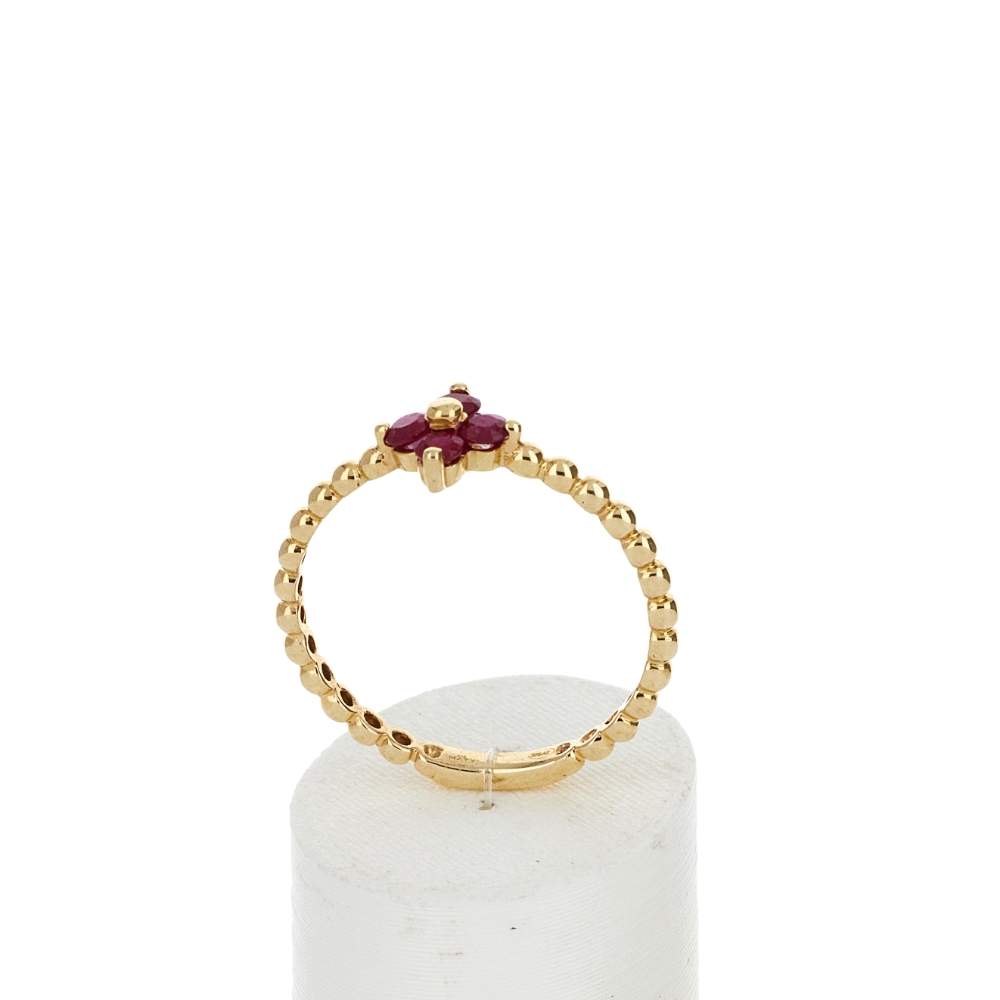 Bague or 375 jaune fleur rubis - vue 2