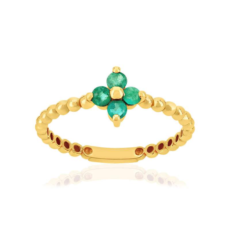 Bague or 375 jaune fleur émeraudes - vue 1