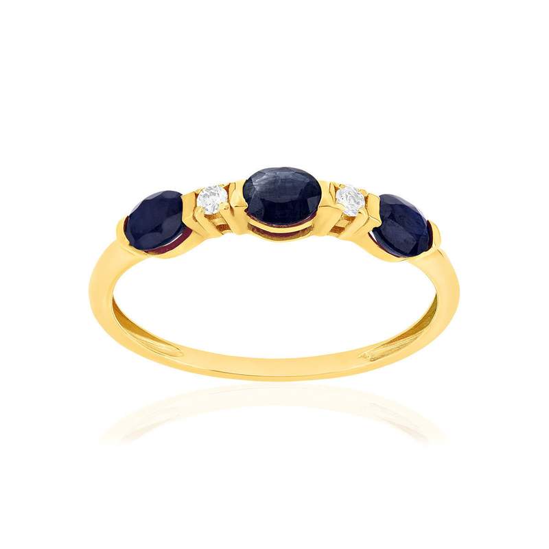 Bague or 375 jaune saphirs et zirconias - vue 1