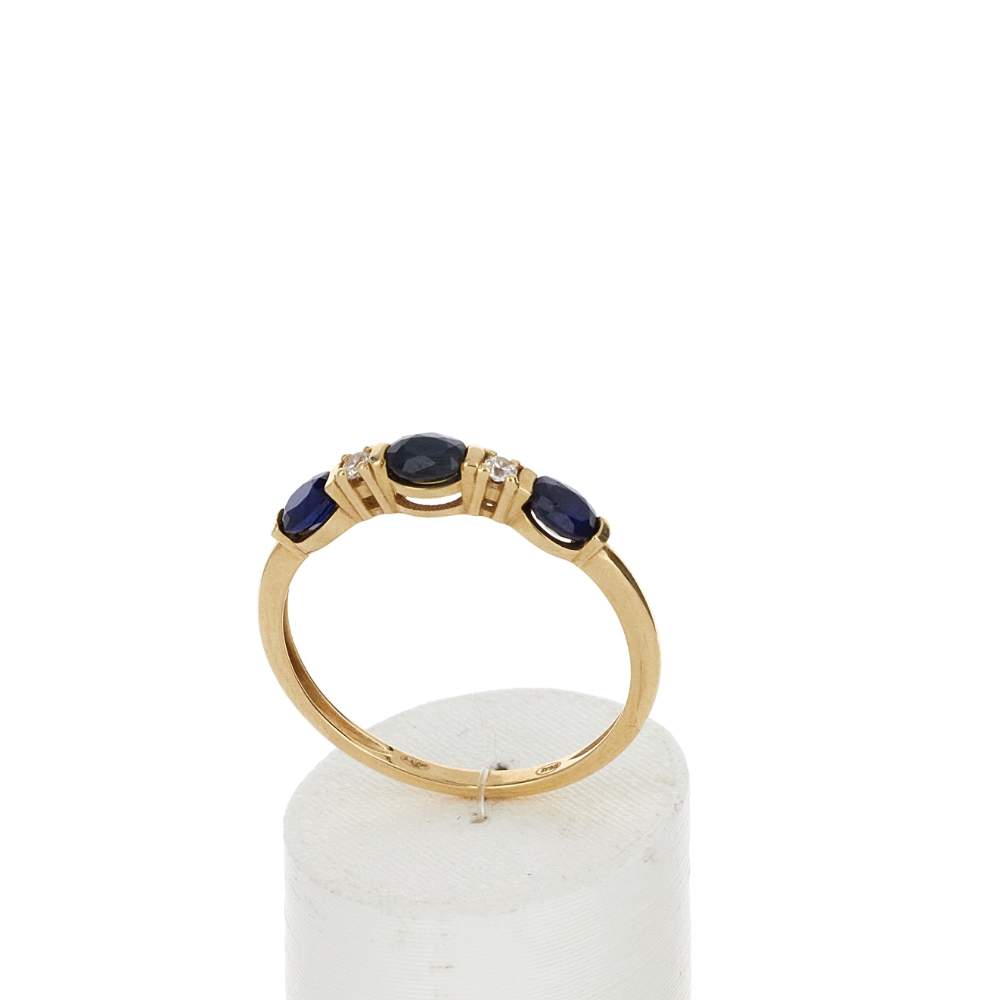 Bague or 375 jaune saphirs et zirconias - vue 2