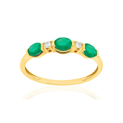 Bague or 375 jaune émeraudes et zirconias