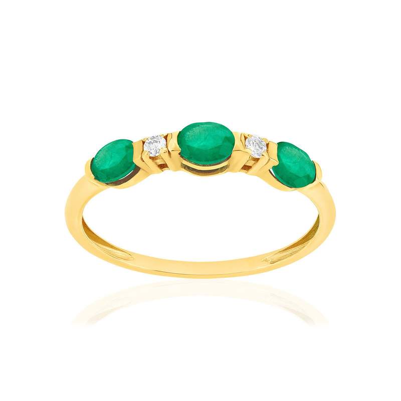 Bague or 375 jaune émeraudes et zirconias - vue 1