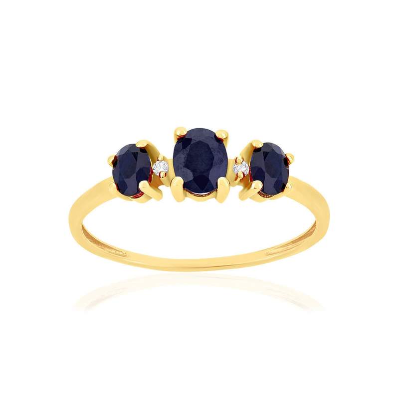 Bague or 375 jaune saphirs et zirconias - vue 1