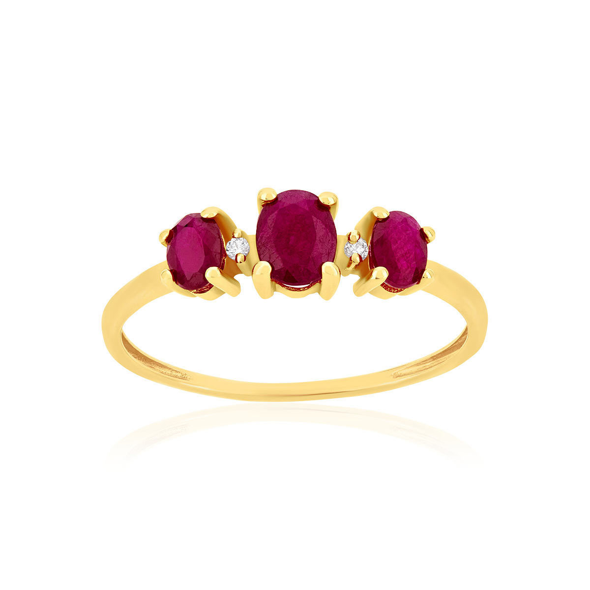 Bague or 375 jaune rubis et zirconias