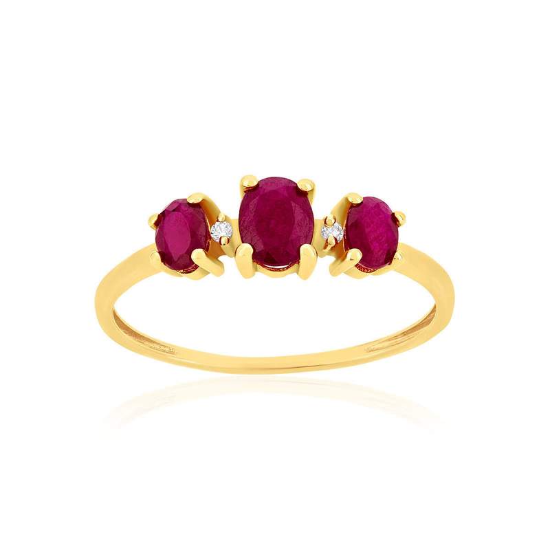 Bague or 375 jaune rubis et zirconias - vue 1