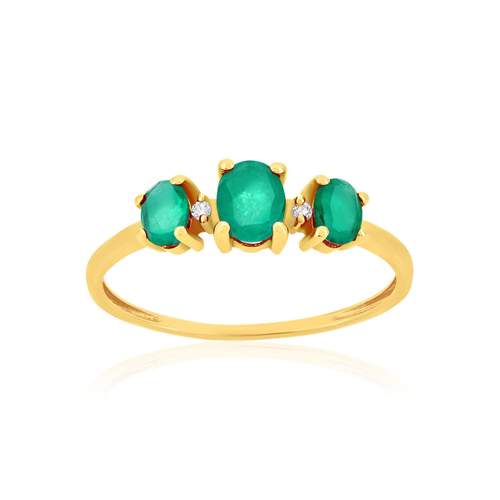 Gold ring 375 yellow emeralds and zirconias
