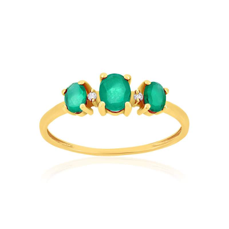 Bague or 375 jaune émeraudes et zirconias - vue 1