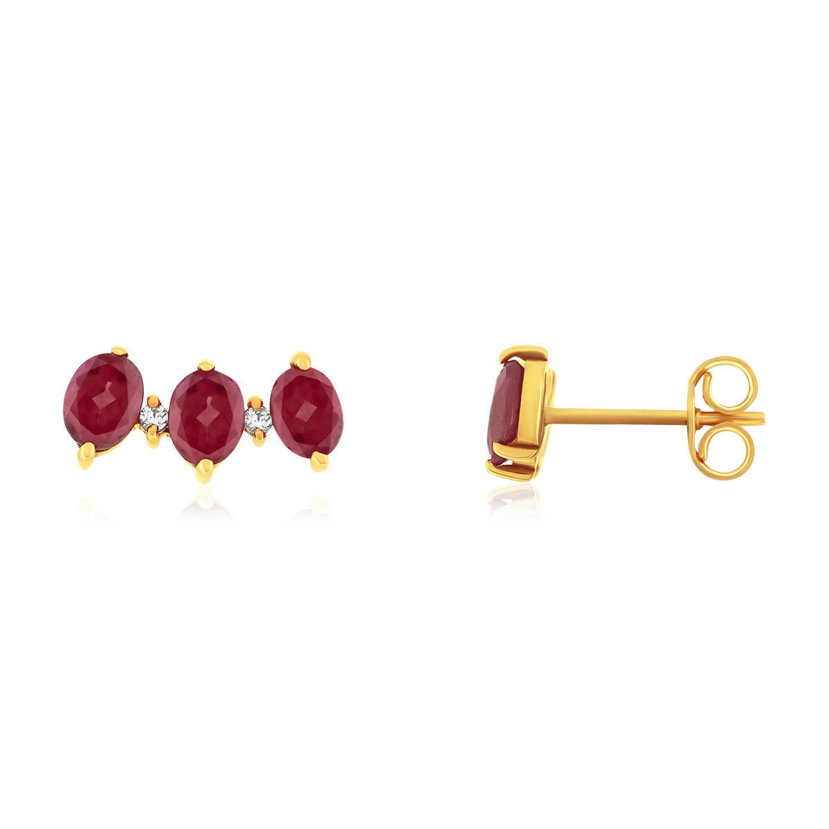 Boucles d'oreilles or 375 jaune rubis et zirconias