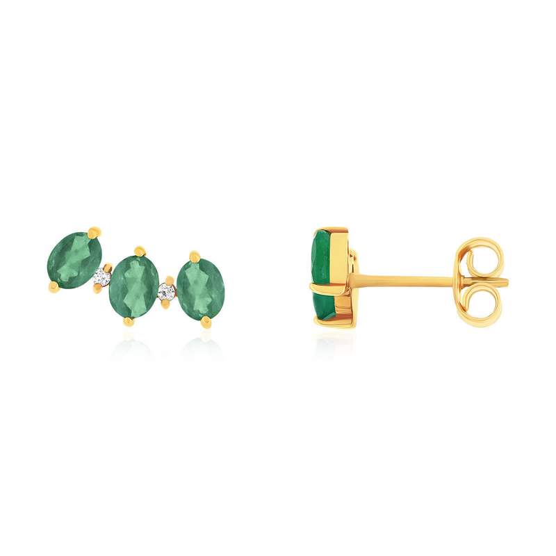 Boucles d'oreilles or 375 jaune émeraudes et zirconias - vue 1