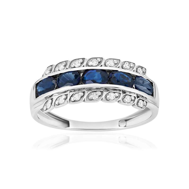 Bague or 750 blanc saphirs et diamants - vue 1