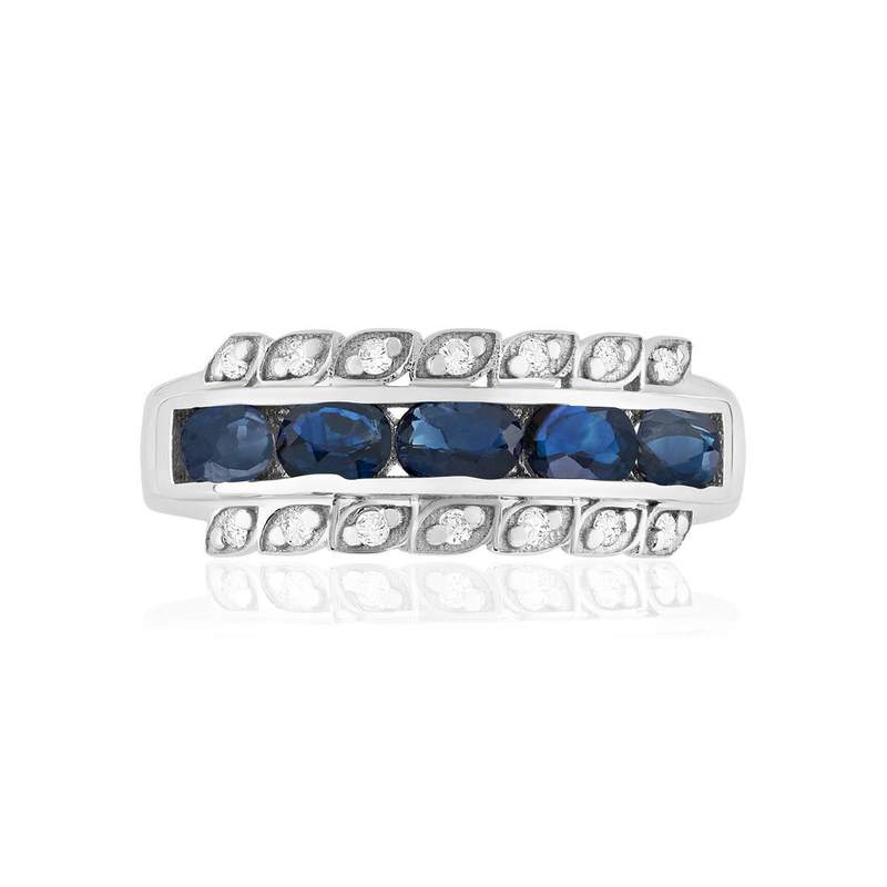 Bague or 750 blanc saphirs et diamants - vue 3
