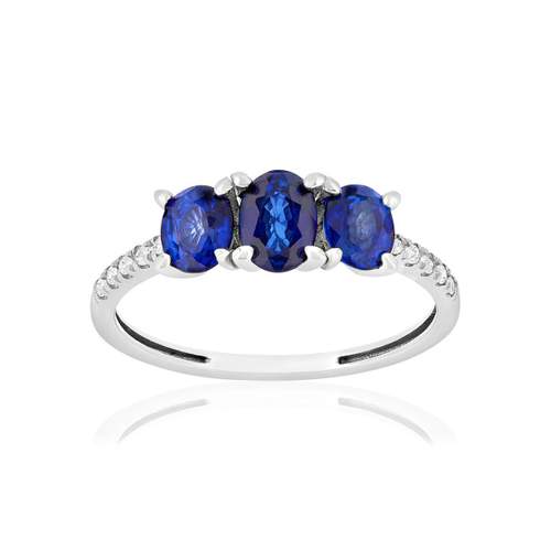 Bague or 750 blanc saphirs diamants