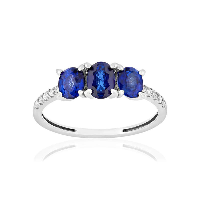 Bague or 750 blanc saphirs diamants - vue 1