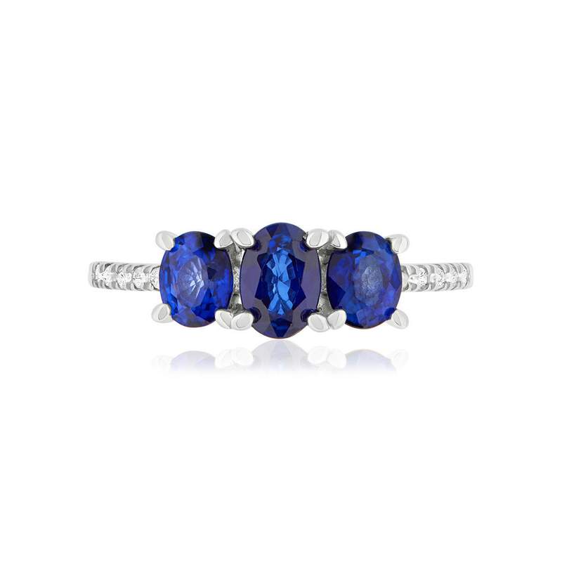 Bague or 750 blanc saphirs diamants - vue 3