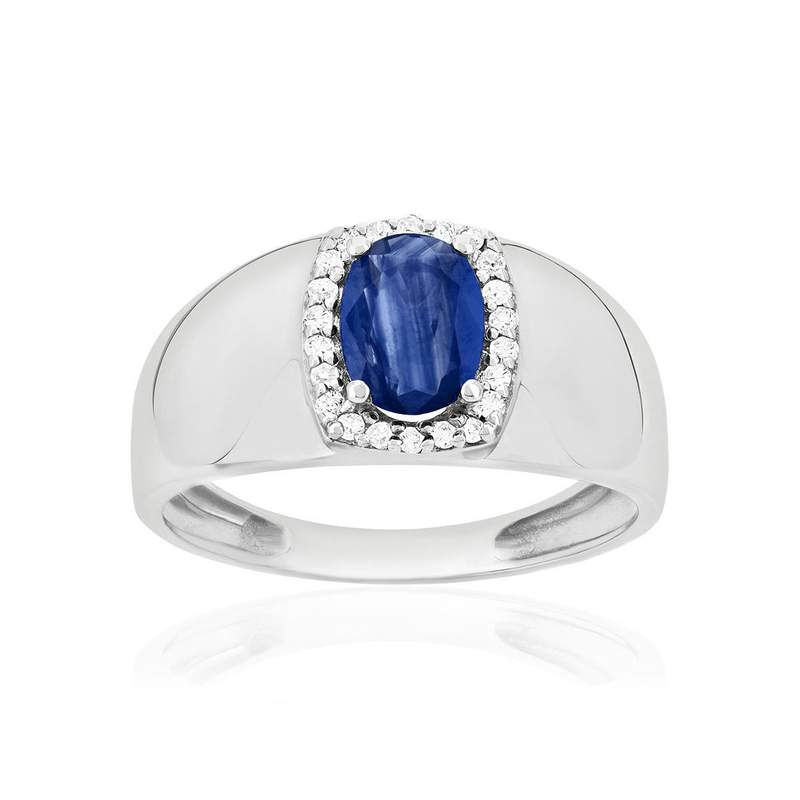 Bague or 750 blanc saphir et diamants - vue 1