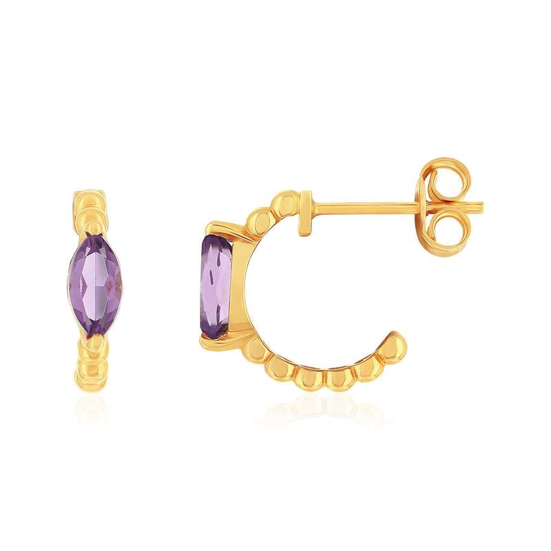 Boucles d'oreilles or 375 jaune améthystes - vue 1