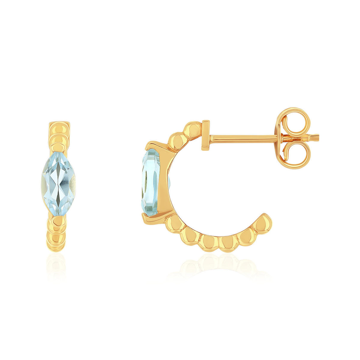 Boucles d'oreilles or 375 jaune topaze bleue traitées
