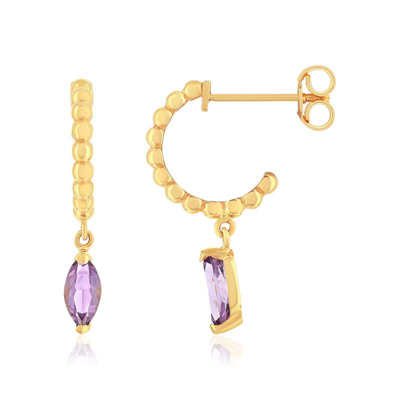 Boucles d'oreilles or 375 jaune améthystes - vue 1