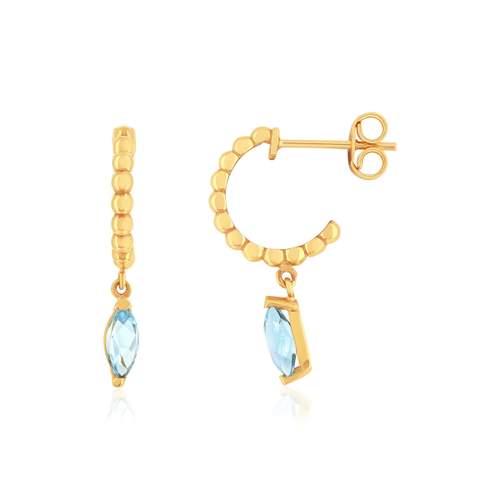 Boucles d'oreilles or 375 jaune topazes bleues