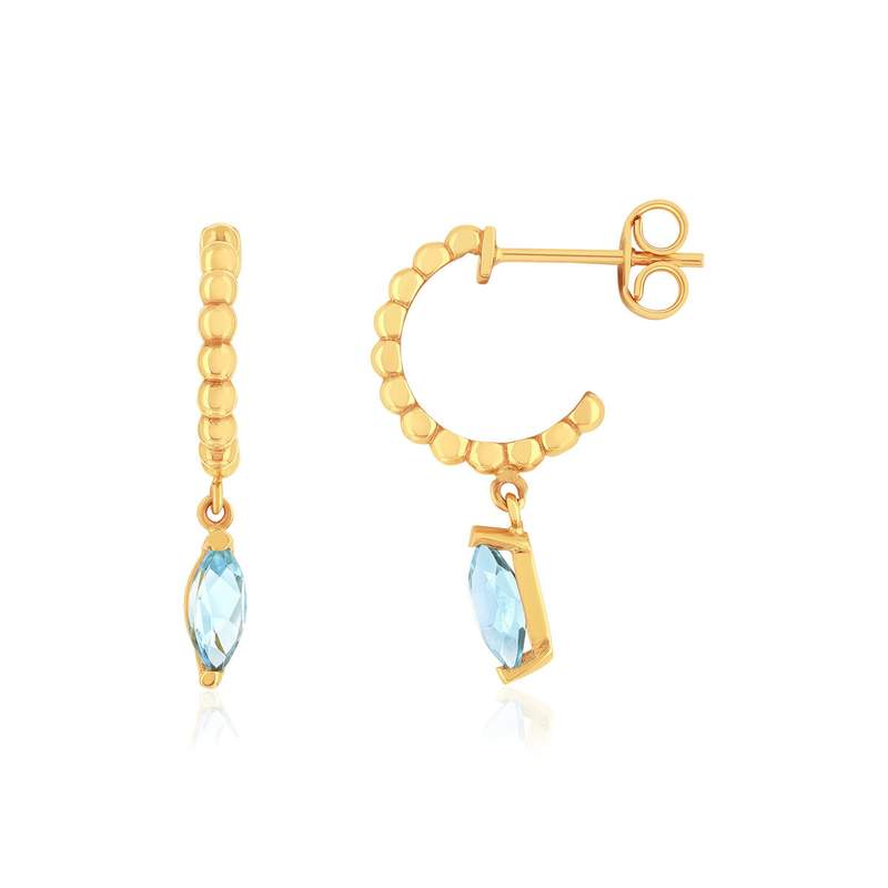 Boucles d'oreilles or 375 jaune topazes bleues - vue 1