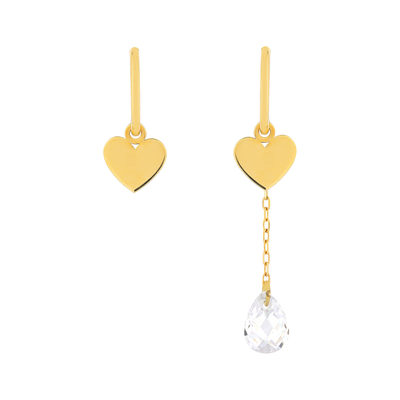 Créoles or 375 jaune coeurs et pendant avec zirconia