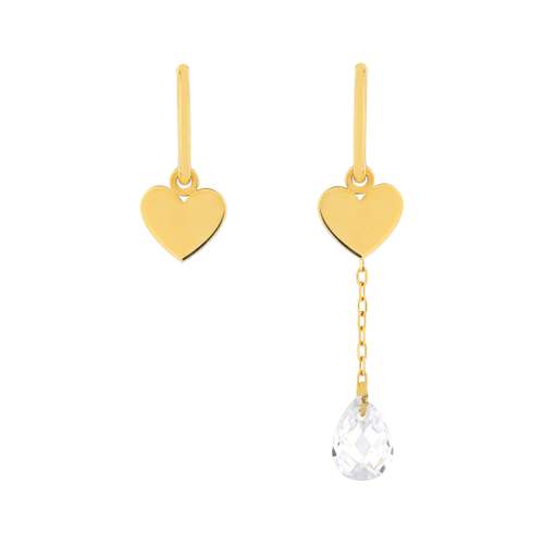 Gold hoop earrings 375 yellow hearts and pendant with zirconia