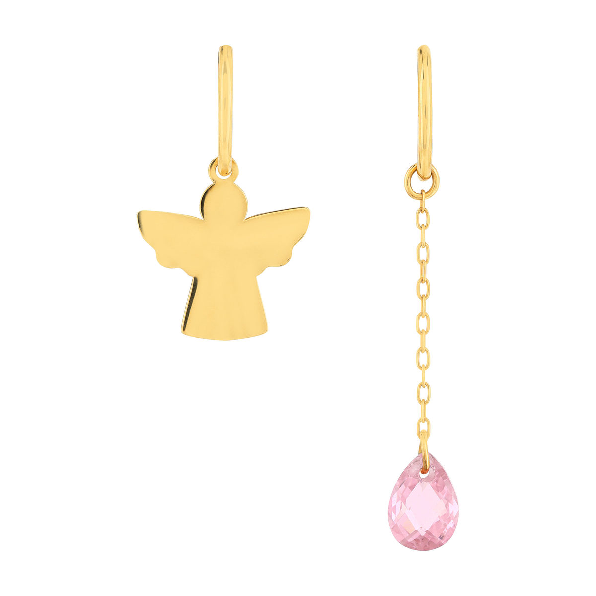 Créoles or 375 jaune ange et pendant avec zirconia rose