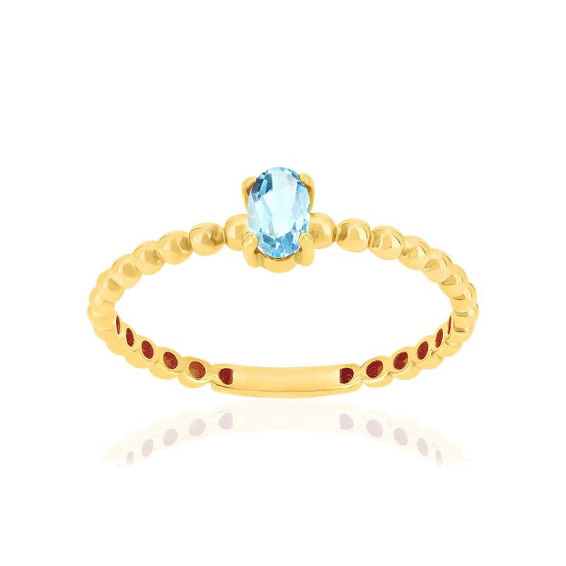 Bague or 375 jaune topaze bleue traitée - vue 1