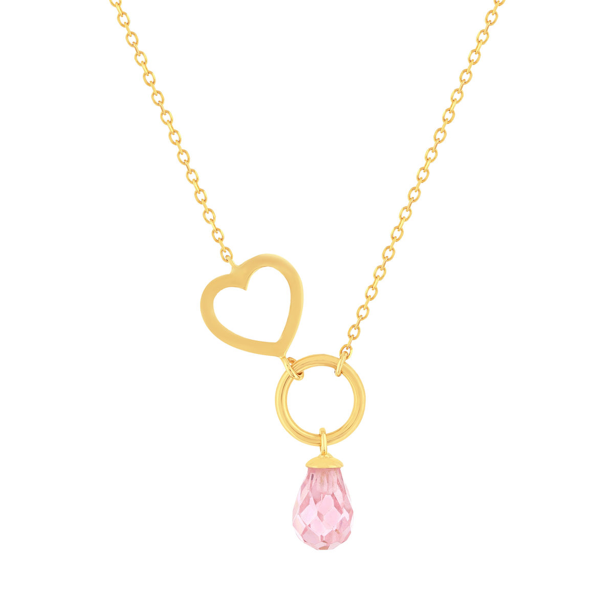 Collier or 375 jaune coeur et zirconia rose 43 cm