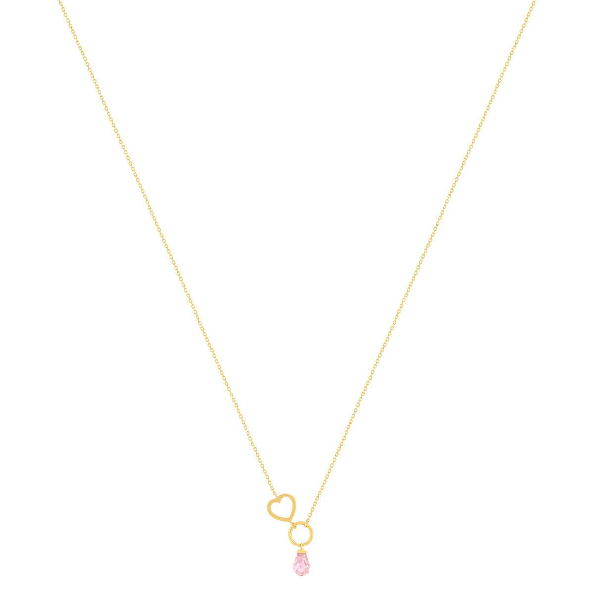 Collier or 375 jaune coeur et zirconia rose 43 cm - vue 2