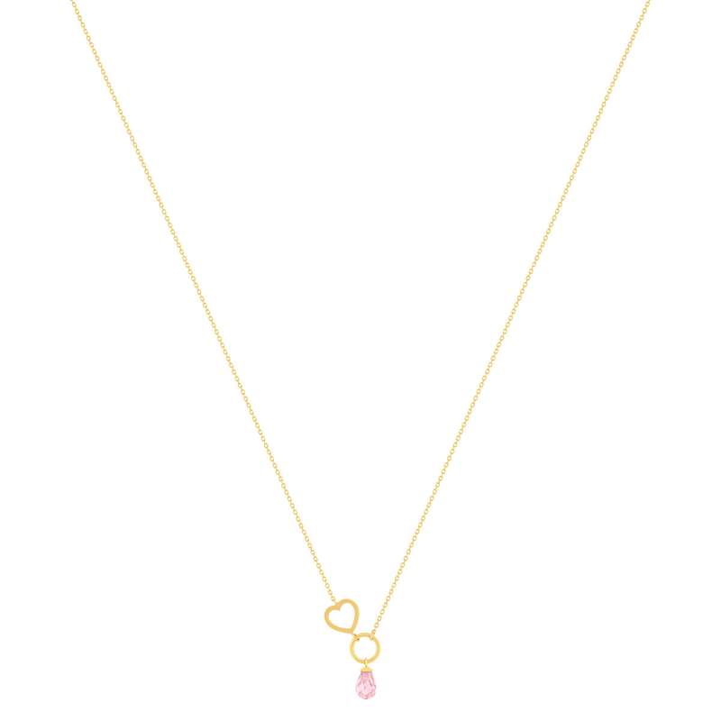 Collier or 375 jaune coeur et zirconia rose 43 cm - vue 2