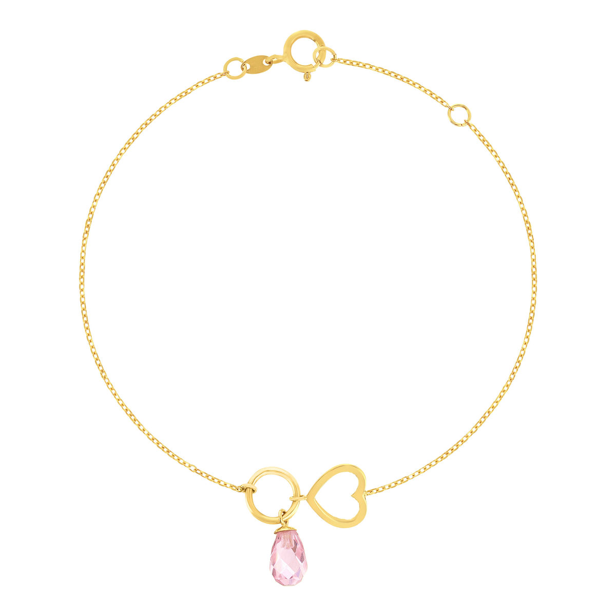 Bracelet or 375 jaune infini et zirconia rose