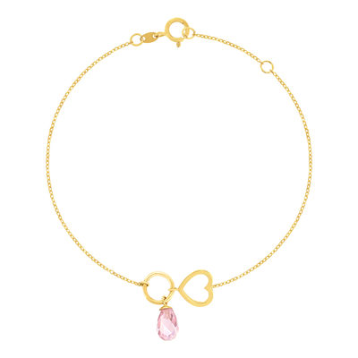 Bracelet or 375 jaune infini et zirconia rose - vue 1