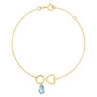 Bracelet or 375 jaune coeur et zirconia bleu