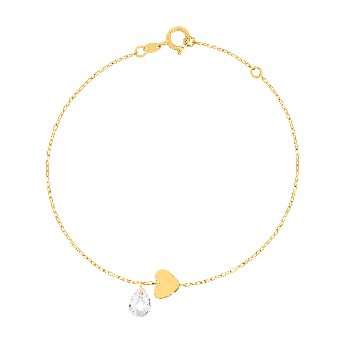 Bracelet or 375 jaune coeur et zirconia