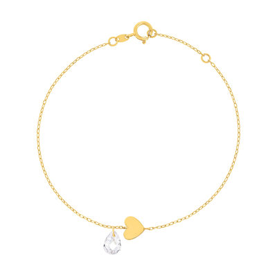 Bracelet or 375 jaune coeur et zirconia - vue 1