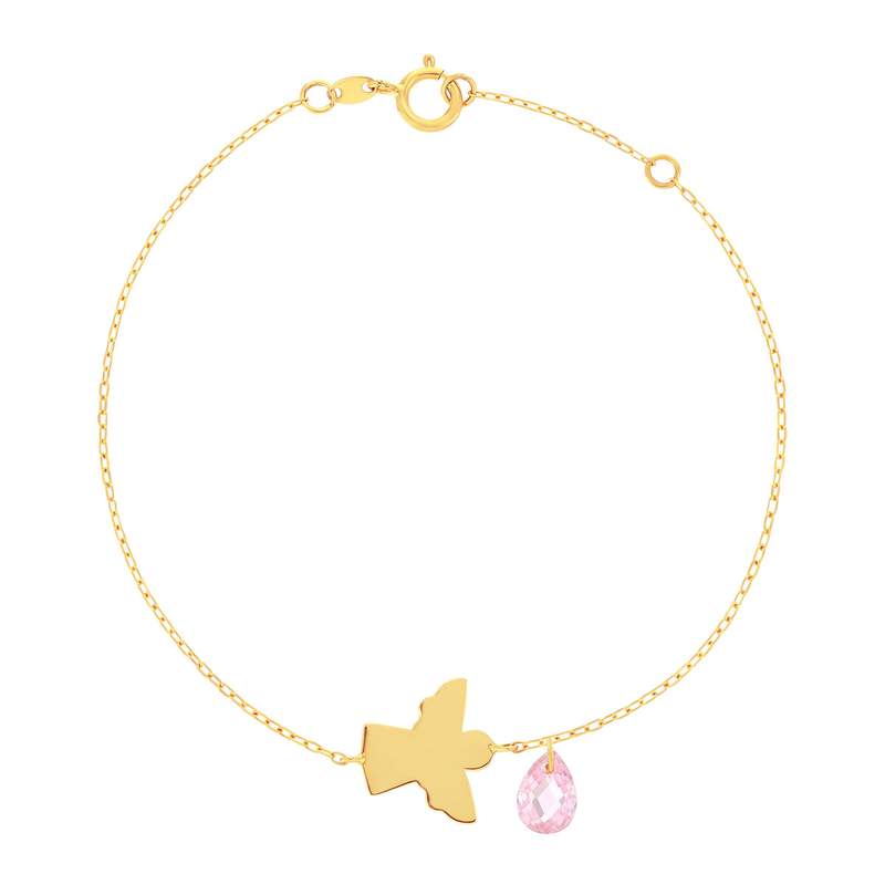 Bracelet or 375 jaune ange et zirconia rose 18 cm - vue 1