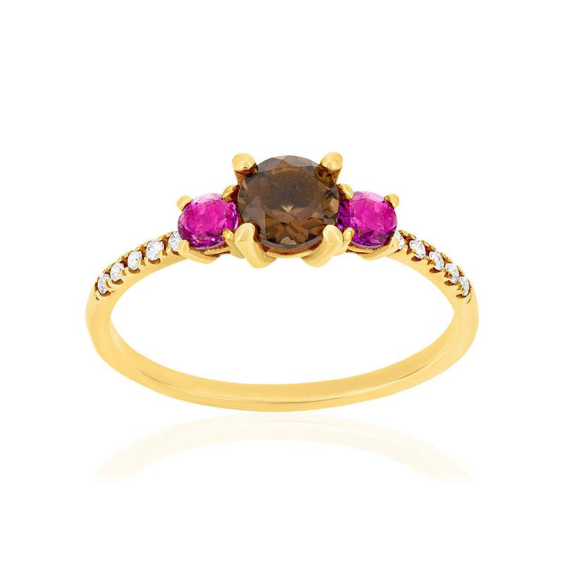 Bague or 375 jaune pierres fines et diamants - vue 1