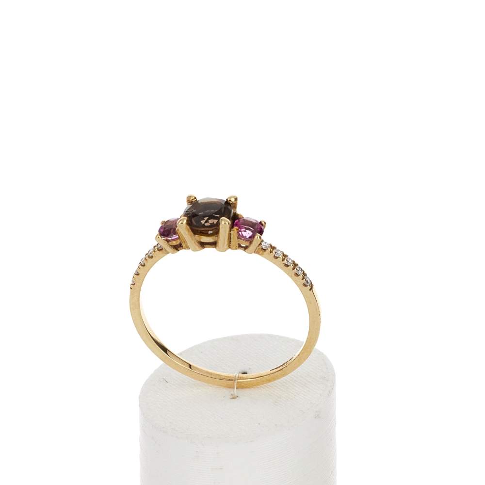 Bague or 375 jaune pierres fines et diamants - vue 2
