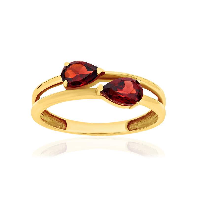 Bague or 375 jaune 2 grenats - vue 1