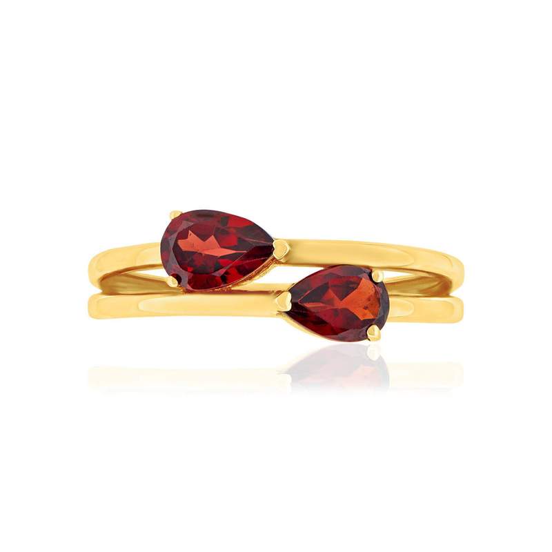 Bague or 375 jaune 2 grenats - vue 3
