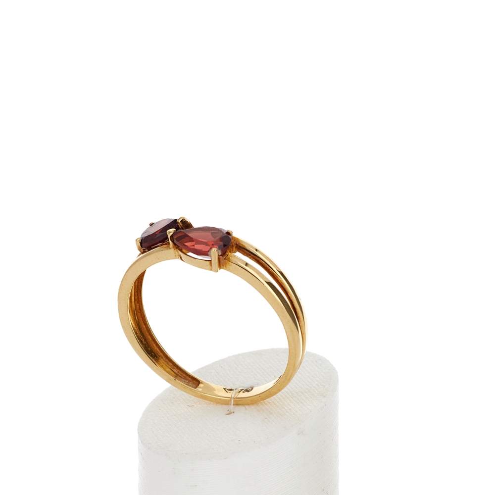 Bague or 375 jaune 2 grenats - vue 3