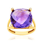 Bague or 375 jaune améthyste et diamants - vue 1